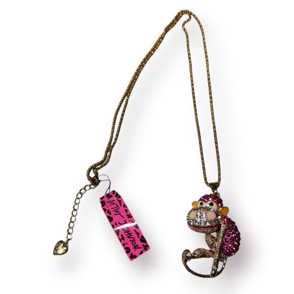 Betsey Johnson Crystal Rhinestone Necklace Monkey Gold Tone Necklace Bundle New - Picture 4 of 8